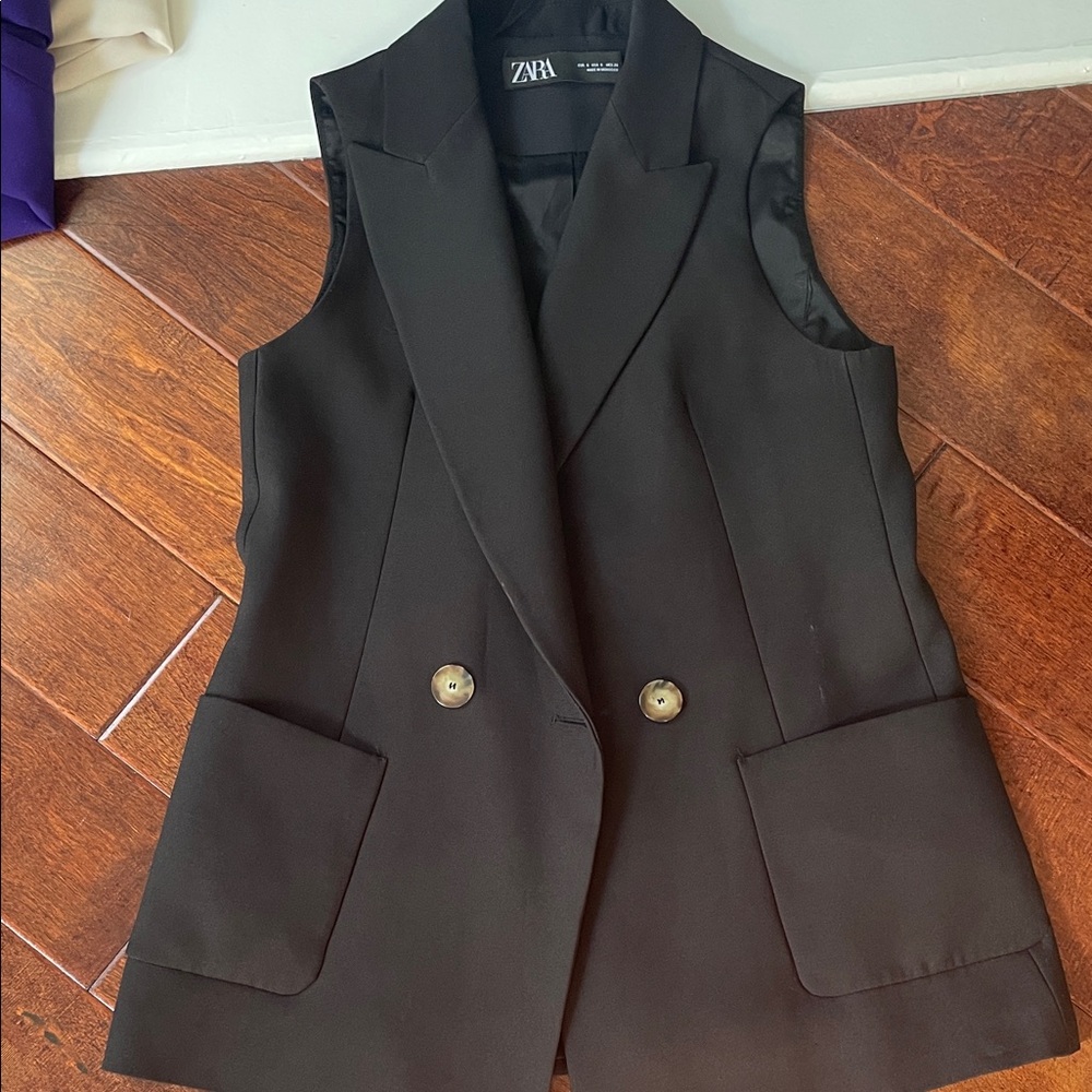 Zara Black Sleeveless Double-Breasted Blazer Vest